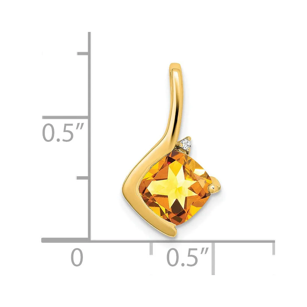 14k Cushion Citrine and Diamond Pendant