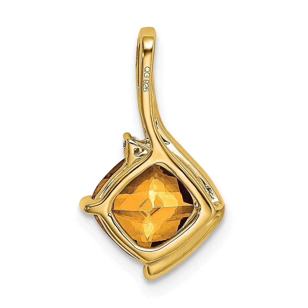 14k Cushion Citrine and Diamond Pendant