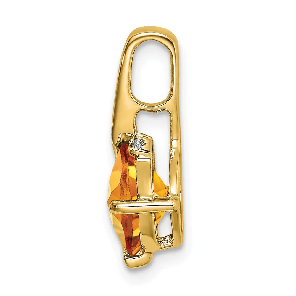 14k Cushion Citrine and Diamond Pendant