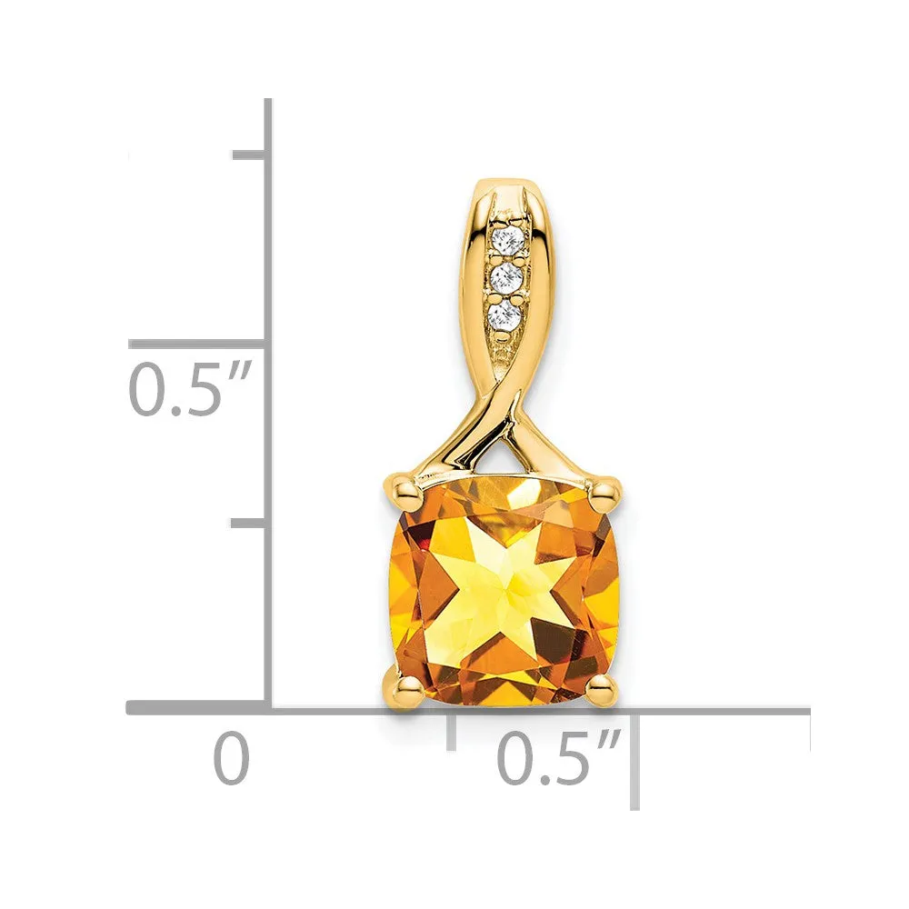 14k Cushion Citrine and Diamond Pendant