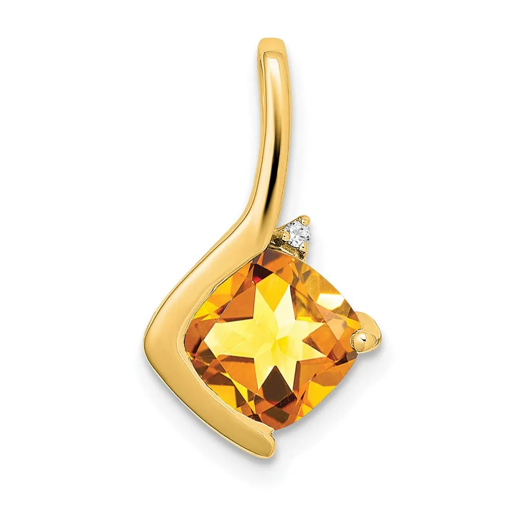 14k Cushion Citrine and Diamond Pendant