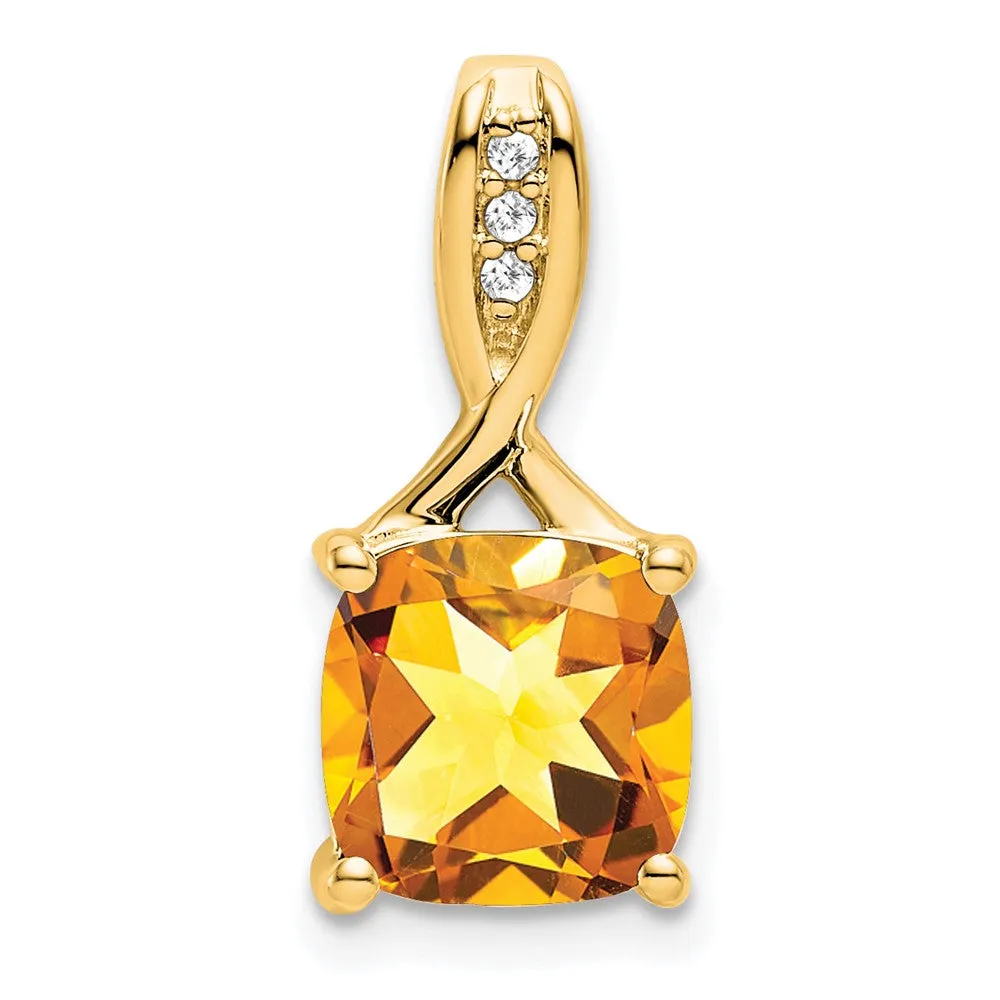 14k Cushion Citrine and Diamond Pendant