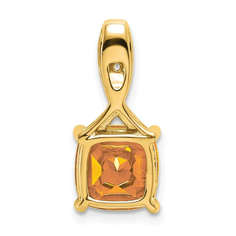 14k Cushion Citrine and Diamond Pendant