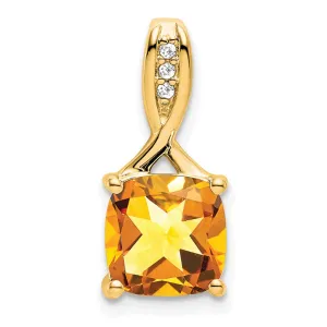 14k Cushion Citrine and Diamond Pendant
