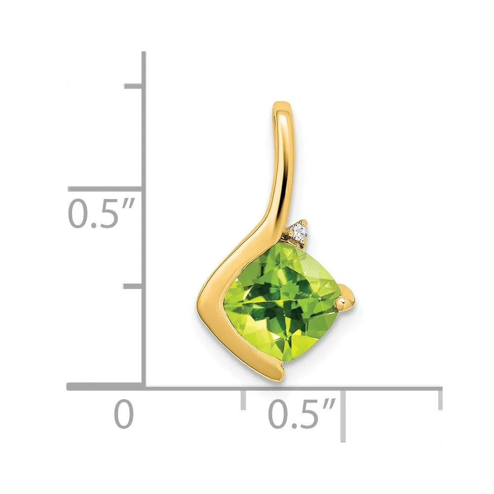 14k Cushion Peridot and Diamond Pendant