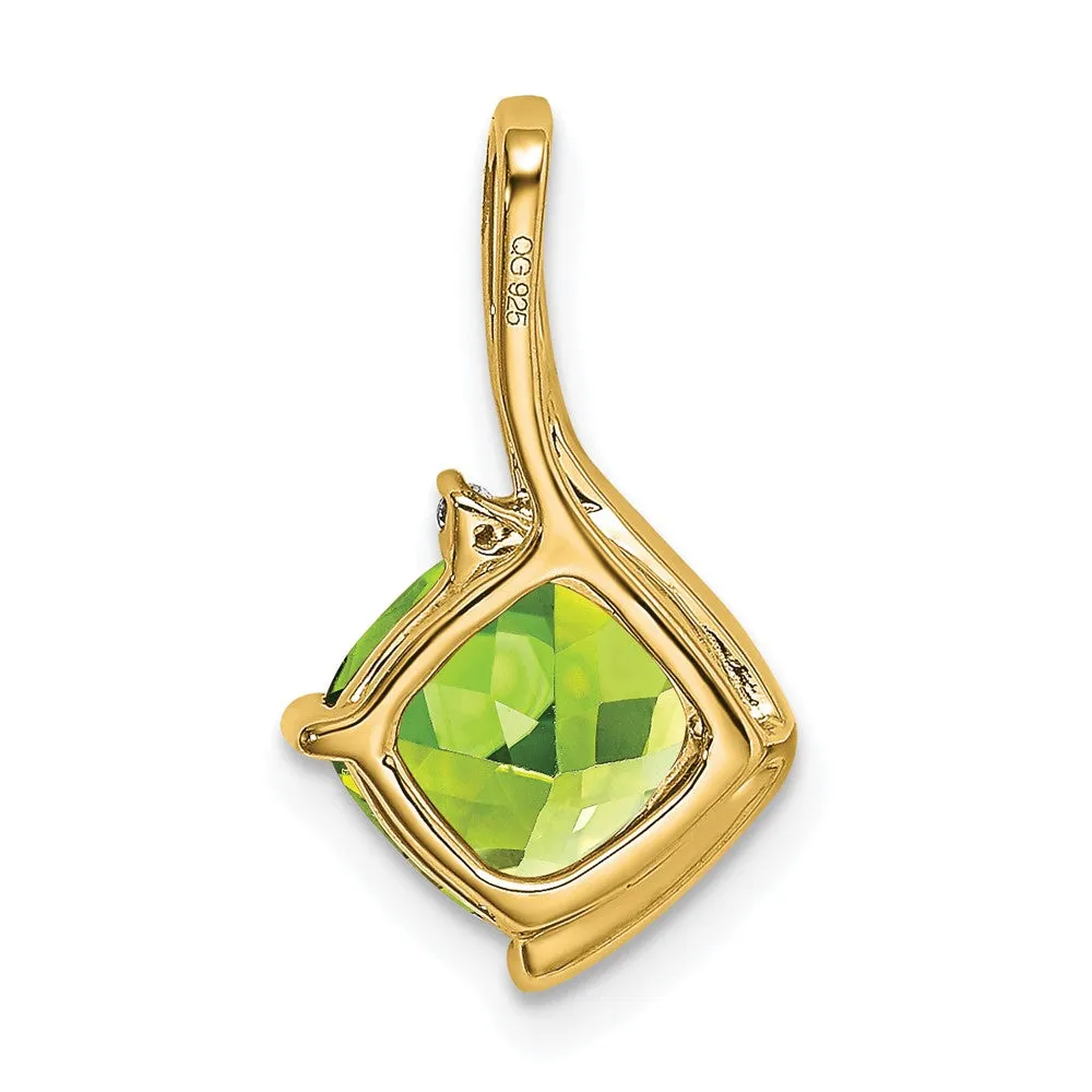 14k Cushion Peridot and Diamond Pendant
