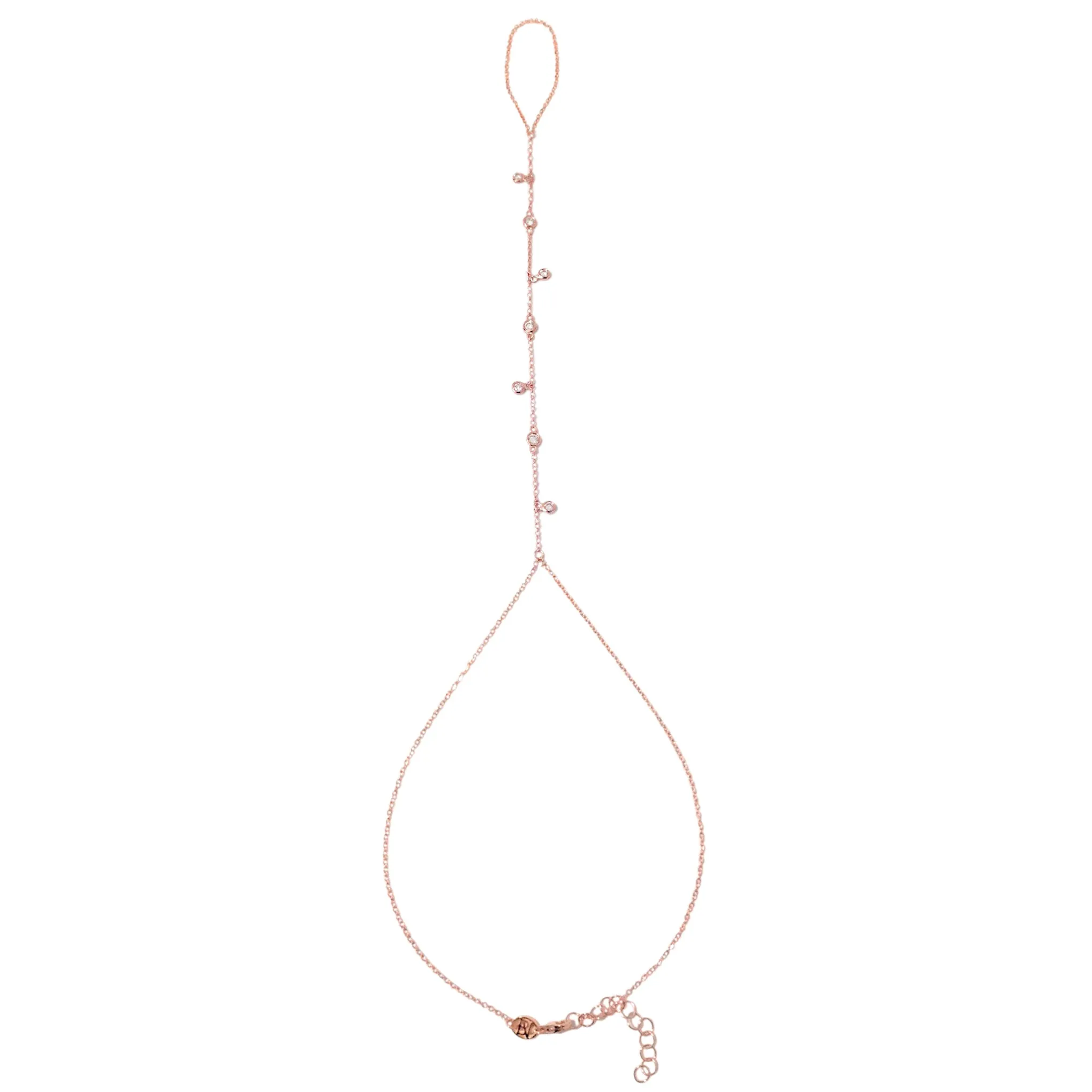 14K Gold 7 Diamond Dangle Fringe Foot Lariat Ankle Bracelet (Anklet)