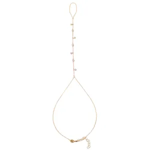 14K Gold 7 Diamond Dangle Fringe Foot Lariat Ankle Bracelet (Anklet)