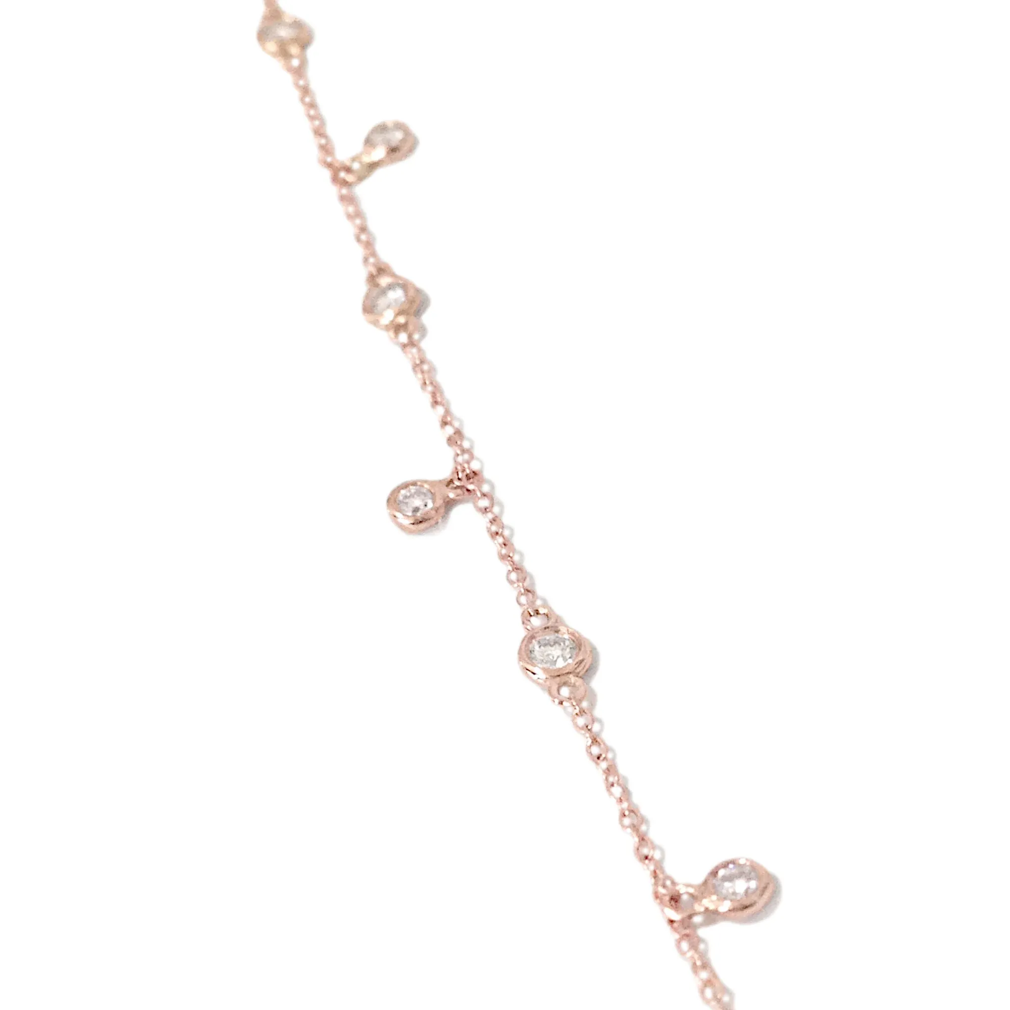 14K Gold 7 Diamond Dangle Fringe Foot Lariat Ankle Bracelet (Anklet)