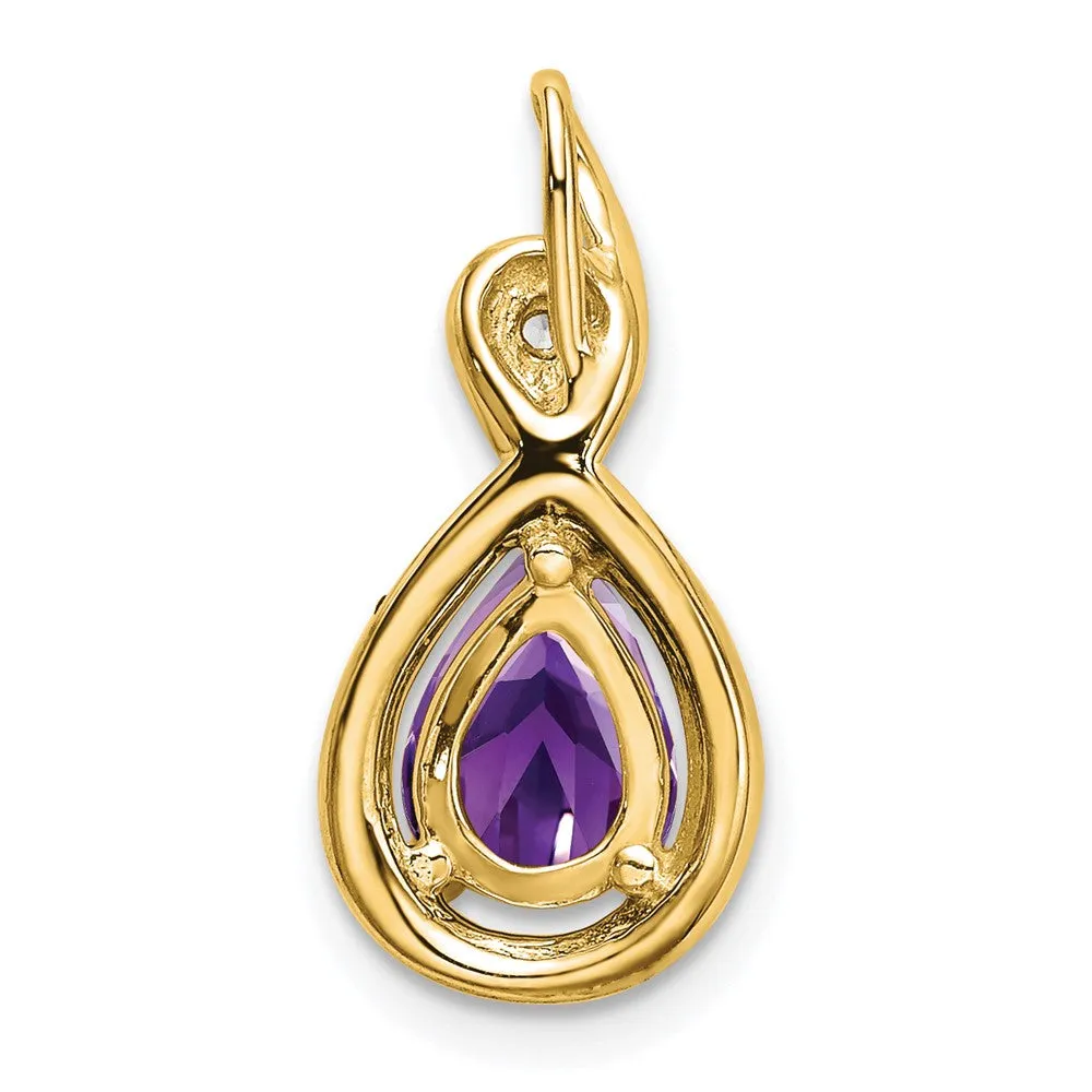 14k Pear Amethyst and Diamond Pendant