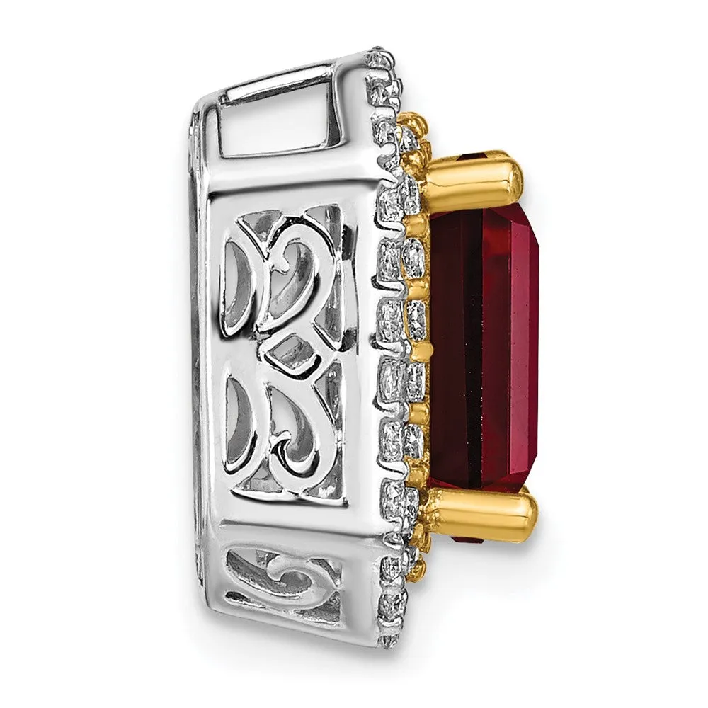 14k Two-Tone Lab Grown Diamond & Created Ruby Pendant