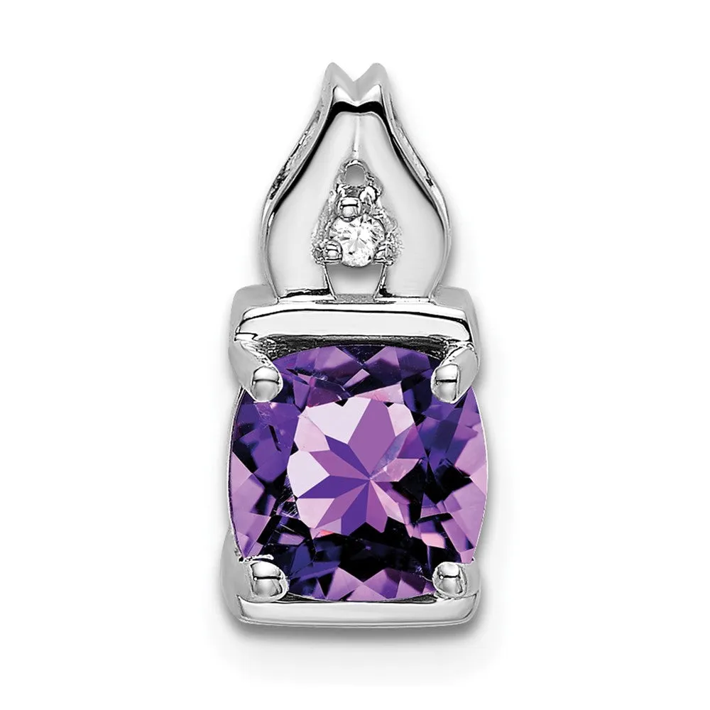 14k White Gold Amethyst and Diamond Pendant