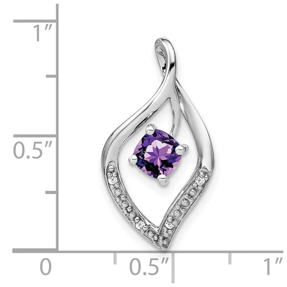 14k White Gold Amethyst and Diamond Pendant