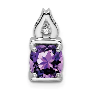 14k White Gold Amethyst and Diamond Pendant