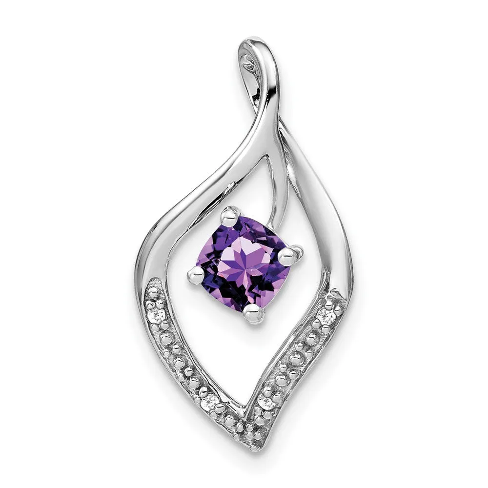 14k White Gold Amethyst and Diamond Pendant