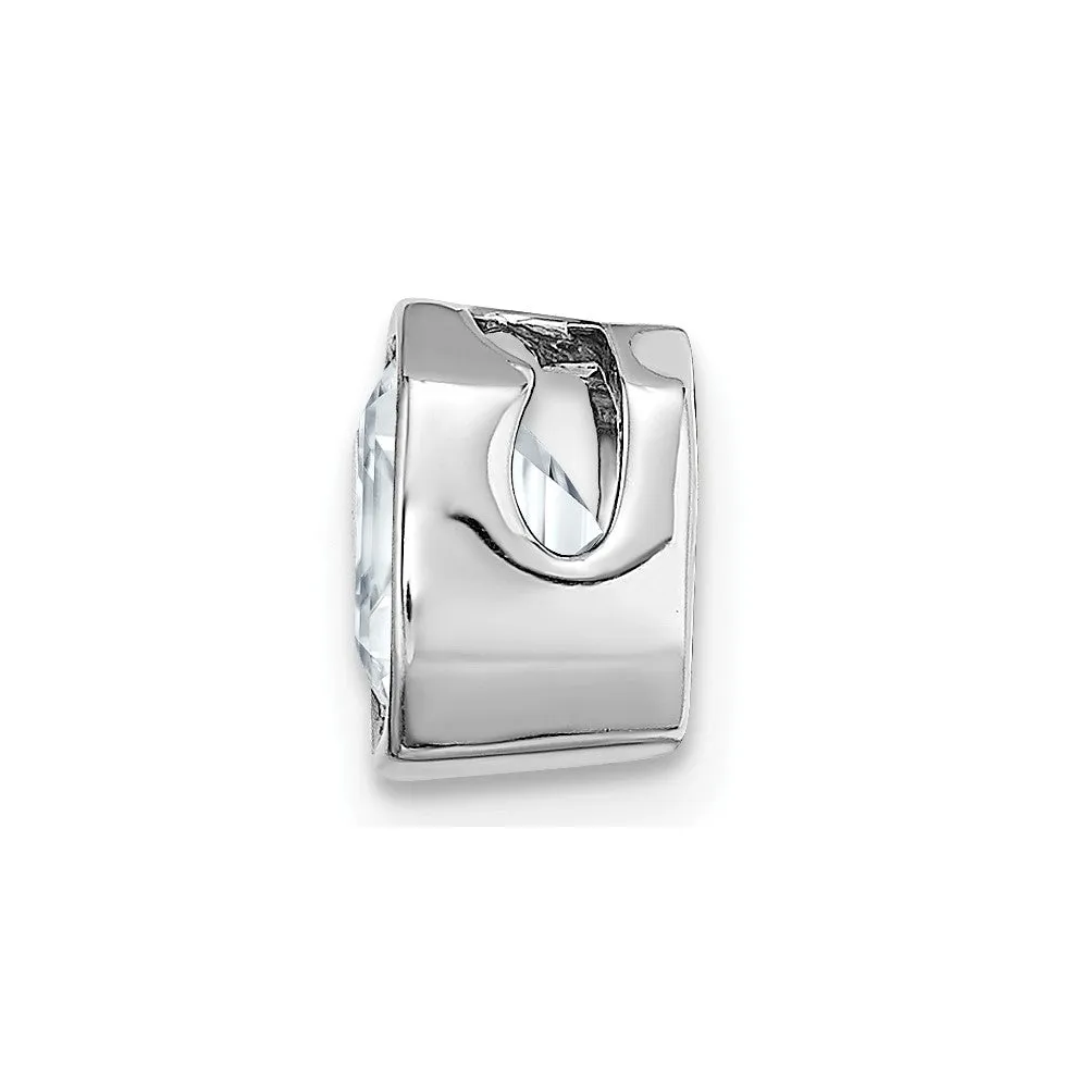 14k White Gold Asscher Bezel D E F Pure Light Moissanite Chain Slide
