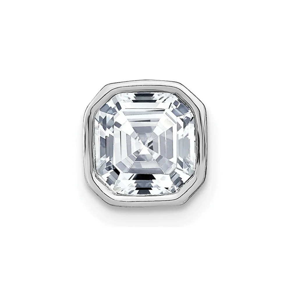 14k White Gold Asscher Bezel D E F Pure Light Moissanite Chain Slide