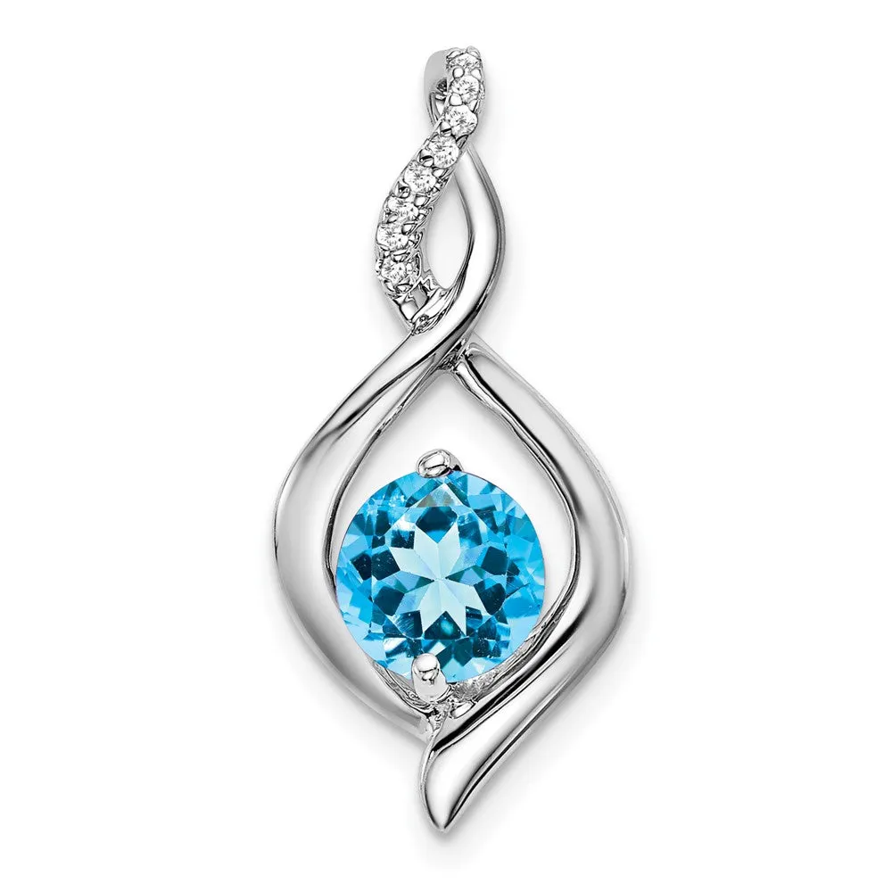 14k White Gold Blue Topaz and Diamond Pendant