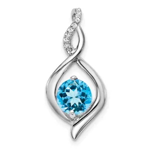 14k White Gold Blue Topaz and Diamond Pendant
