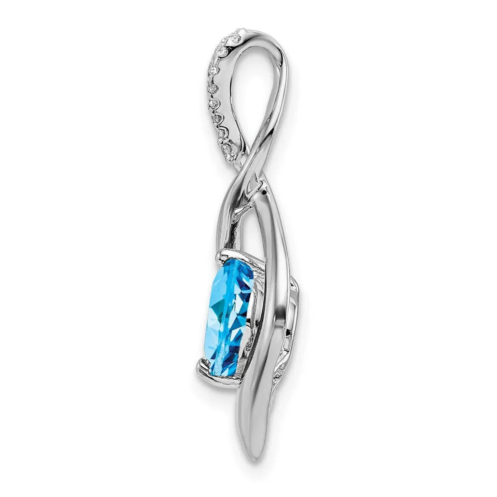 14k White Gold Blue Topaz and Diamond Pendant
