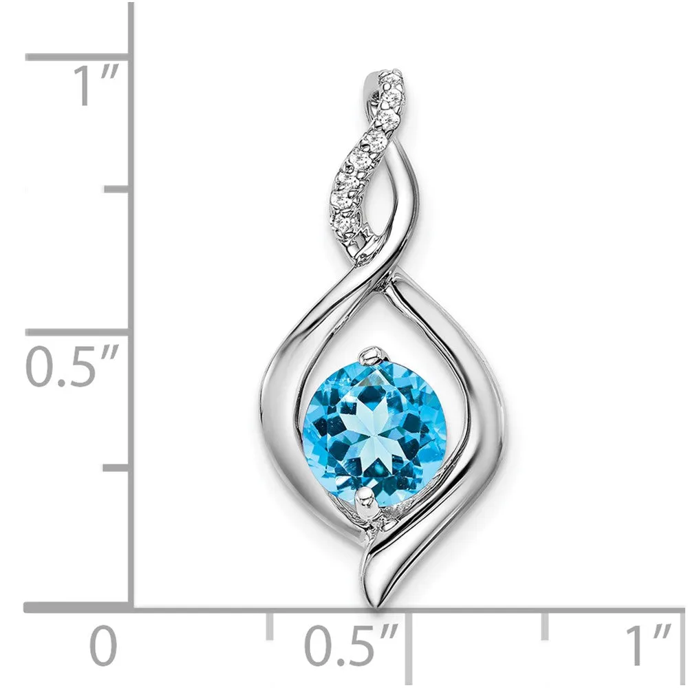 14k White Gold Blue Topaz and Diamond Pendant