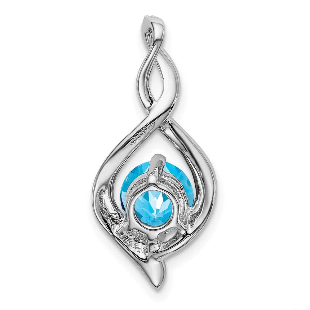 14k White Gold Blue Topaz and Diamond Pendant