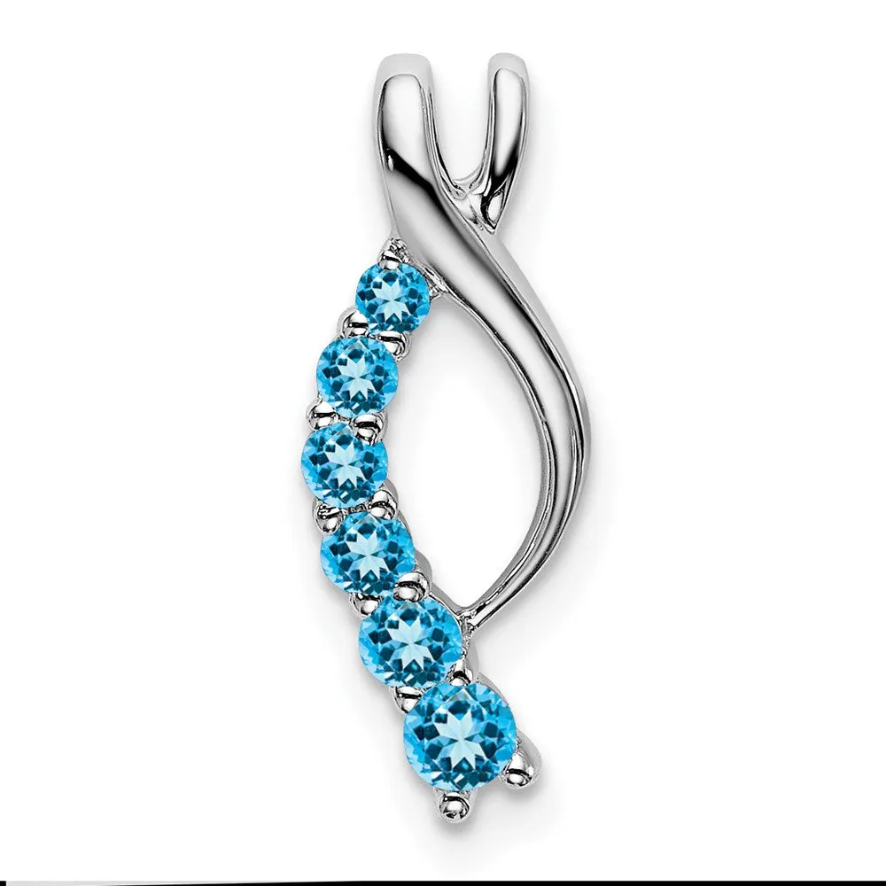14k White Gold Blue Topaz Journey Chain Slide
