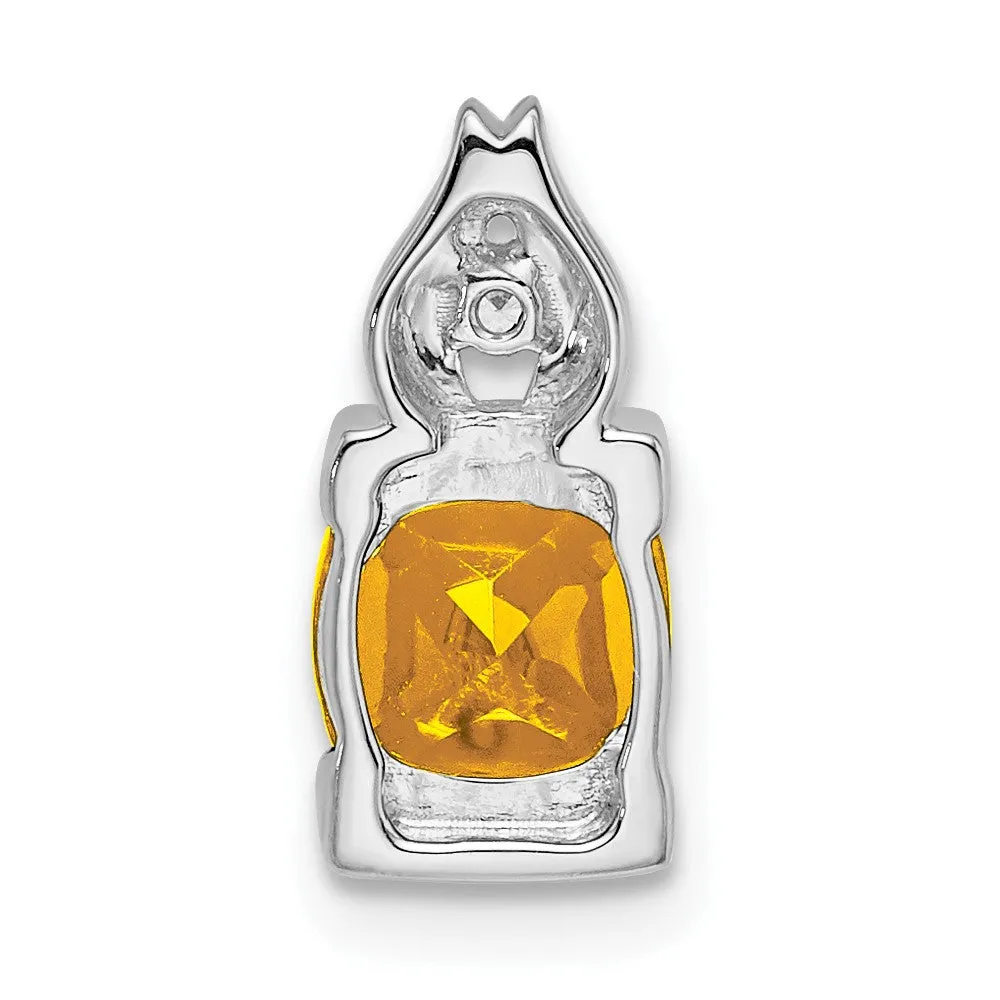 14k White Gold Citrine and Diamond Pendant