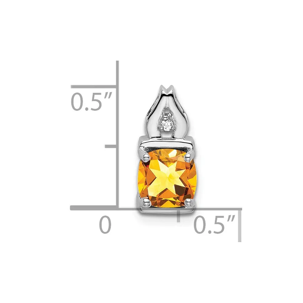 14k White Gold Citrine and Diamond Pendant