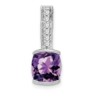14k White Gold Cushion Amethyst and Diamond Pendant