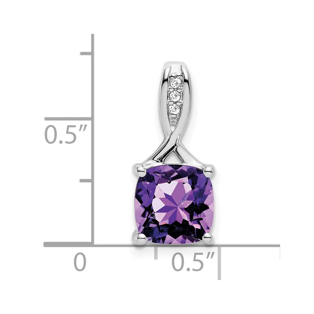 14k White Gold Cushion Amethyst and Diamond Pendant