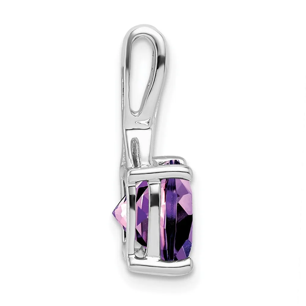 14k White Gold Cushion Amethyst and Diamond Pendant