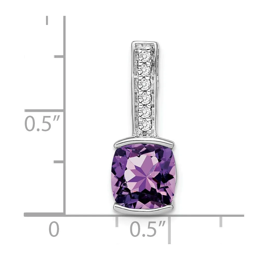 14k White Gold Cushion Amethyst and Diamond Pendant