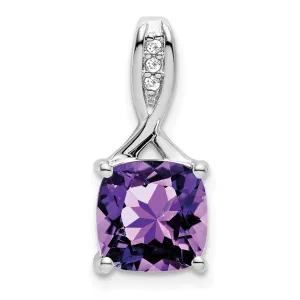 14k White Gold Cushion Amethyst and Diamond Pendant