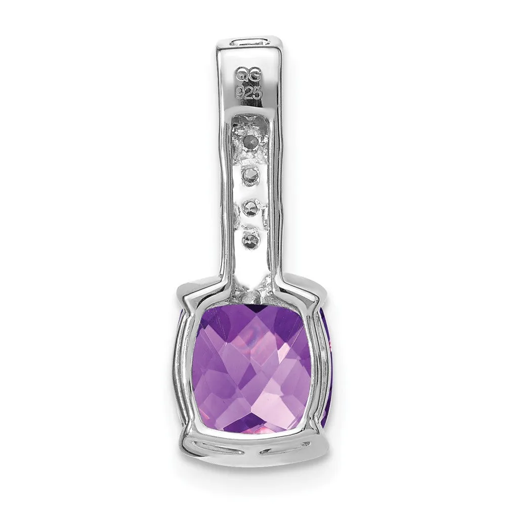 14k White Gold Cushion Amethyst and Diamond Pendant