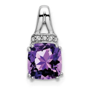 14k White Gold Cushion Amethyst and Diamond Pendant