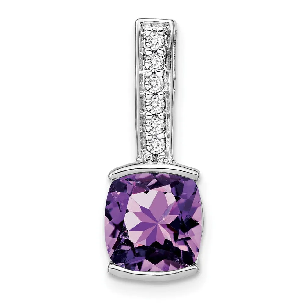 14k White Gold Cushion Amethyst and Diamond Pendant