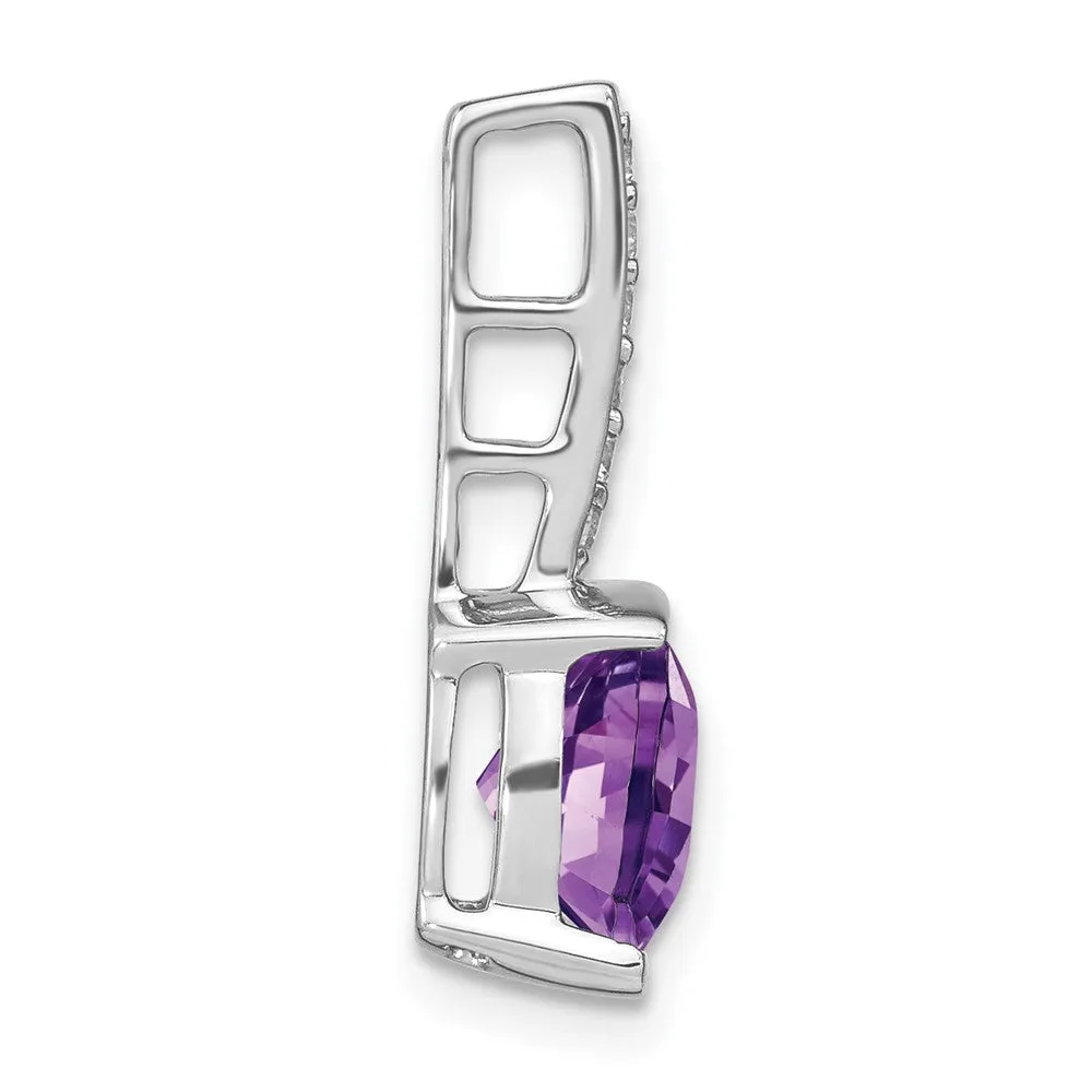 14k White Gold Cushion Amethyst and Diamond Pendant