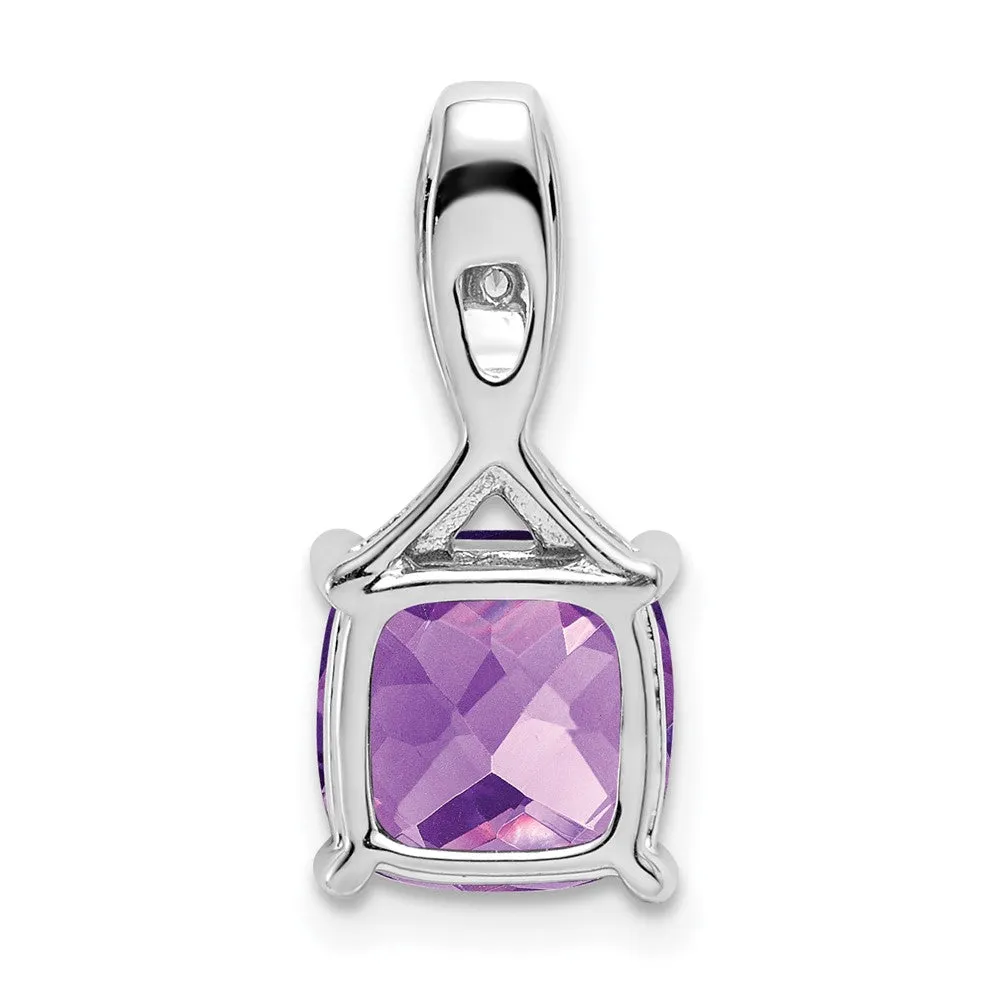 14k White Gold Cushion Amethyst and Diamond Pendant
