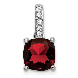 14k White Gold Cushion Garnet and Diamond Pendant