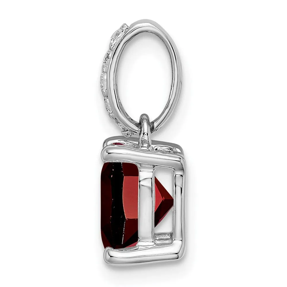 14k White Gold Cushion Garnet and Diamond Pendant
