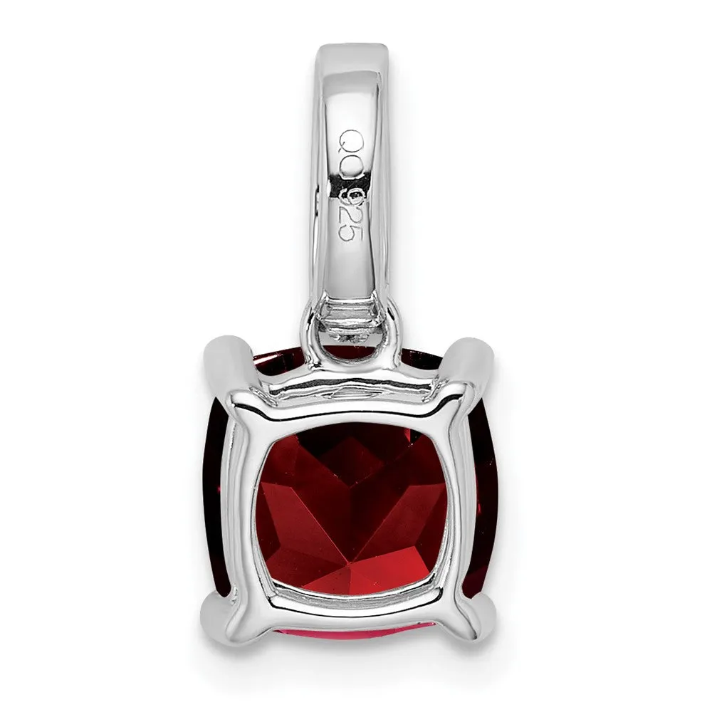 14k White Gold Cushion Garnet and Diamond Pendant