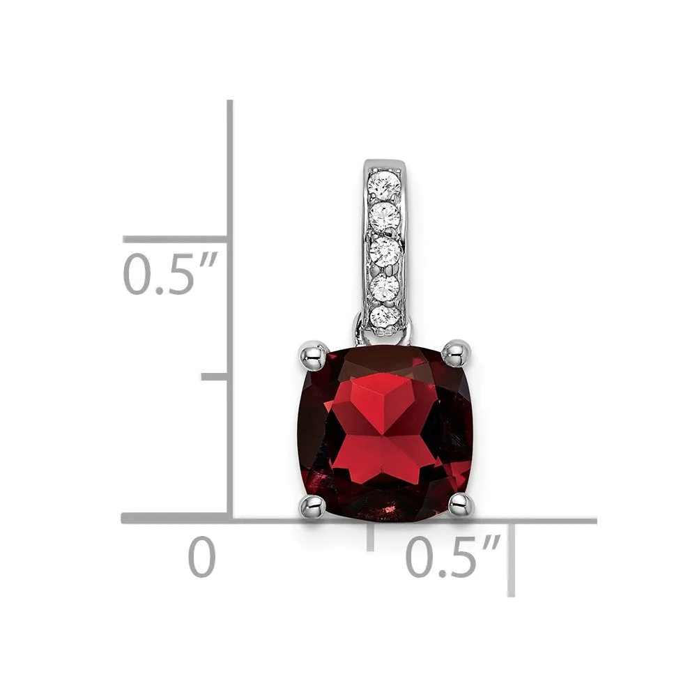14k White Gold Cushion Garnet and Diamond Pendant