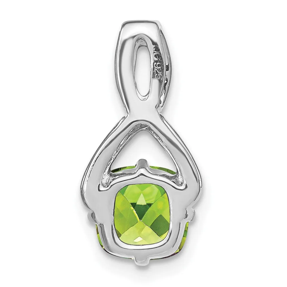 14k White Gold Cushion Peridot and Diamond Pendant