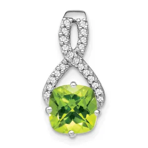 14k White Gold Cushion Peridot and Diamond Pendant
