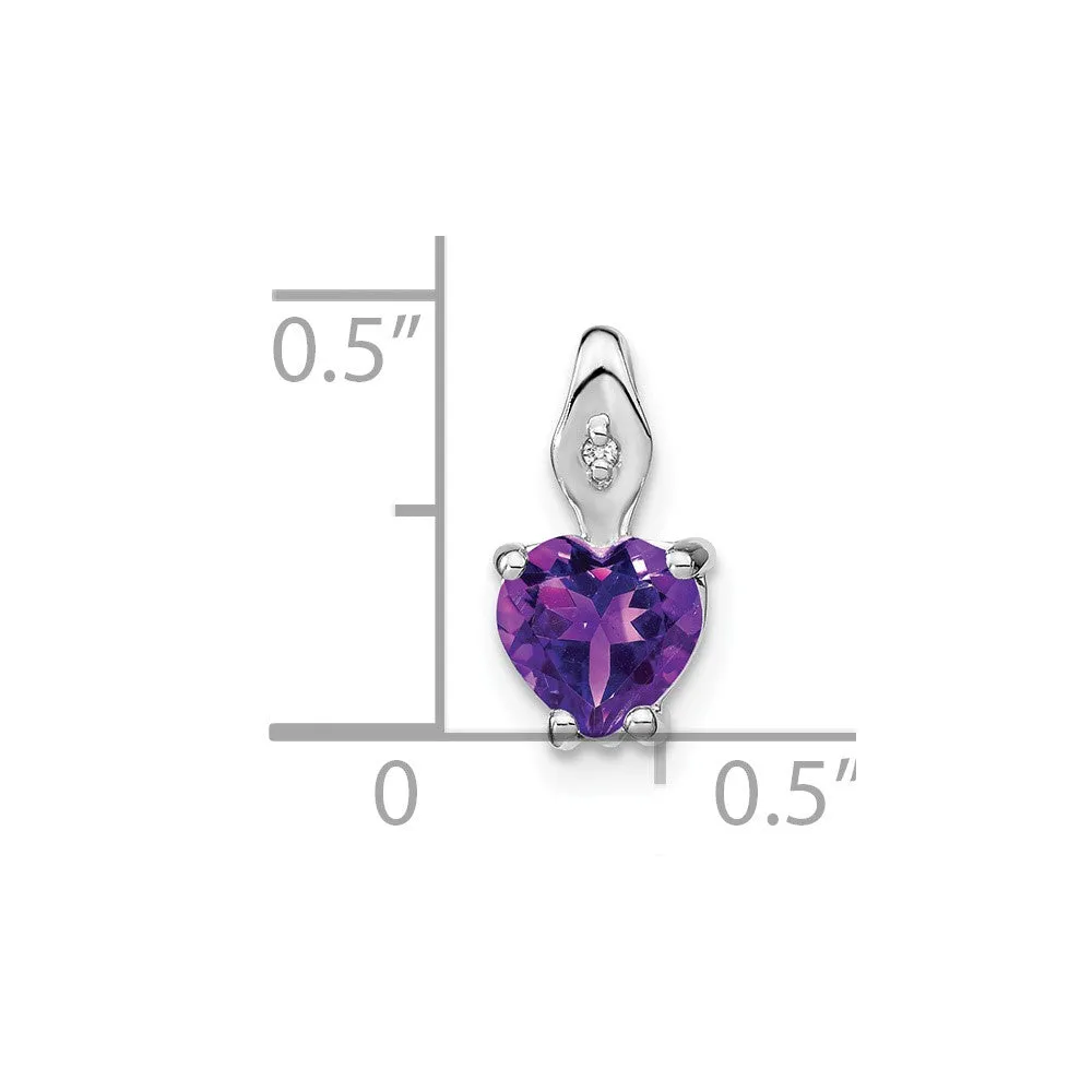 14k White Gold Heart Amethyst and Diamond Pendant