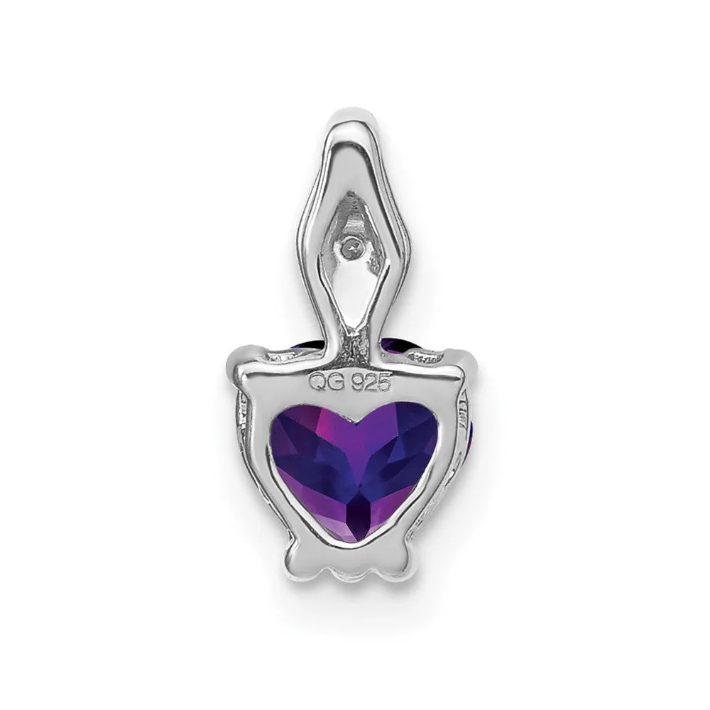 14k White Gold Heart Amethyst and Diamond Pendant
