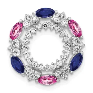 14K White Gold  Lab Grown Diamonds & Cr. Pink and Cr. Blue Sapphire Pendant