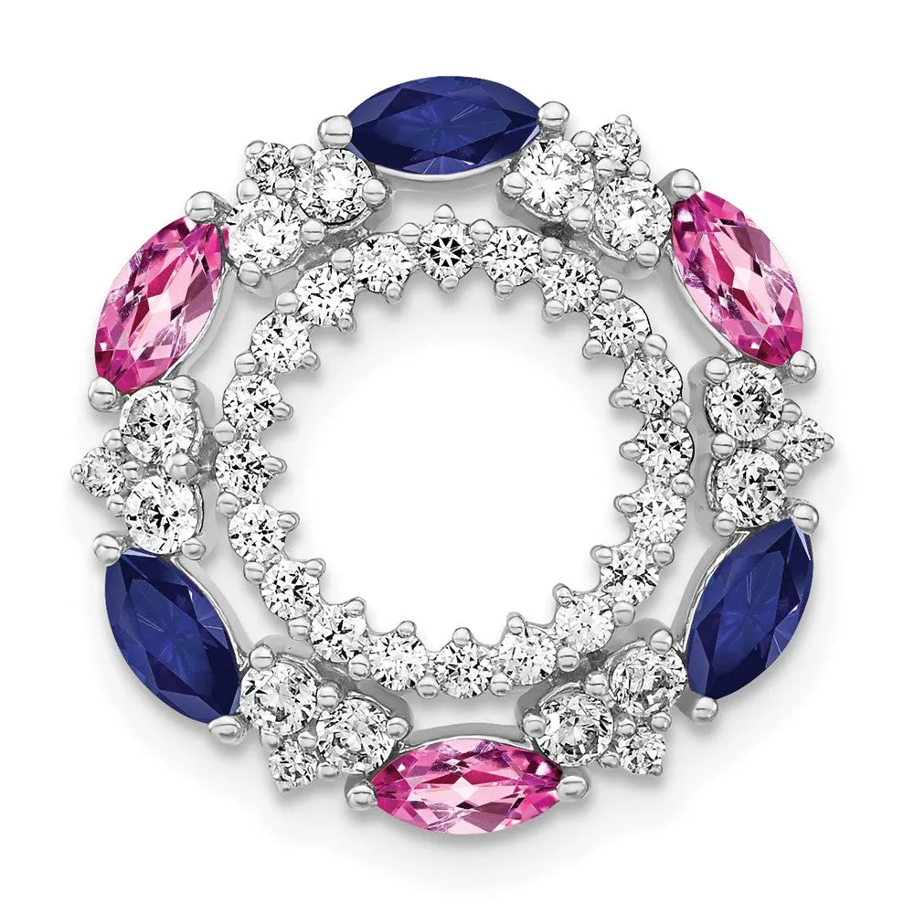 14K White Gold  Lab Grown Diamonds & Cr. Pink and Cr. Blue Sapphire Pendant