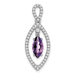 14k White Gold Marquise Amethyst and Diamond Chain Slide
